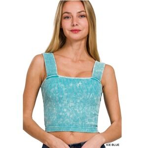 Zenana Ice‎ Blue Ribbed Seamless Brami – Built-In Bra Pads L/XL
